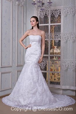 Perfect Mermaid Strapless Court Train Taffeta and Lace Wedding Dress