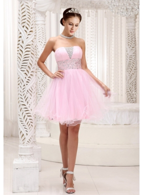 Strapless Lovely Beaded Bodice Prom Dress in Baby Pink