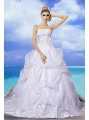 Brand New A Line Strapless Appliques Wedding Dress with Court Train