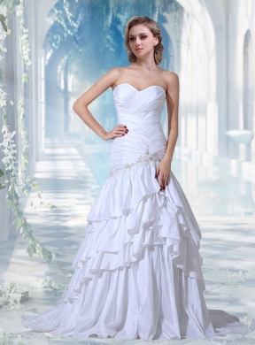 Mermaid Appliques Court Train Wedding Dress with Sweetheart