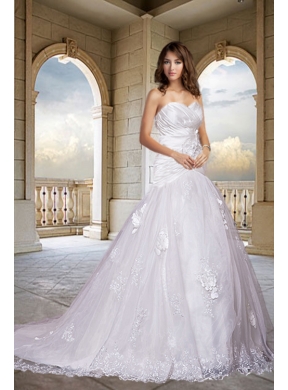 Romantic A Line Wedding Dress with Chapel Train for