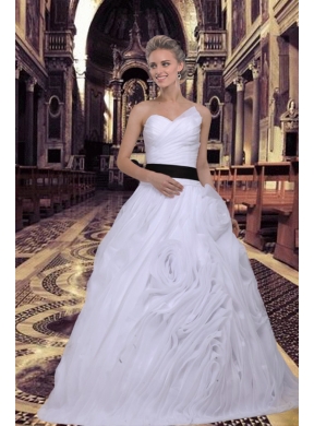 Elegant Ball Gown Ruffles White Wedding Dress with Lace Up