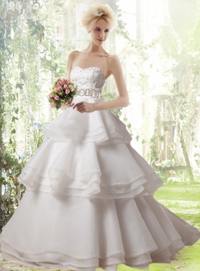 Romantic A Line Ruffled Layers and Beading Wedding Dresses