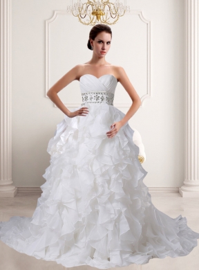 Romantic A Line Beading and Ruffles Wedding Dress with Sweetheart