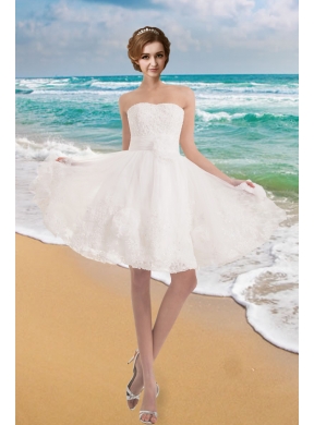 Sweet Strapless Princess Appliques Beach Wedding Dress with Lace