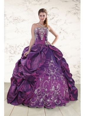 Strapless Embroidery Quinceanera Dress in Purple