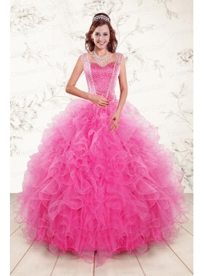 Pretty Straps Hot Pink Quinceanera Dress with Beading