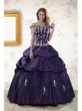 Cheap Off The Shoulder Appliques Quinceanera Dress in Purple