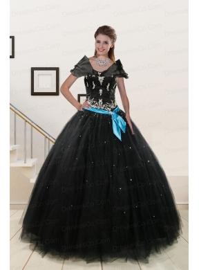 Classic Appliques and Beading Quinceanera Dress in Black