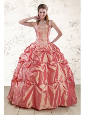 Classic Beading and Appliques Watermelon Red Quinceanera Dresses