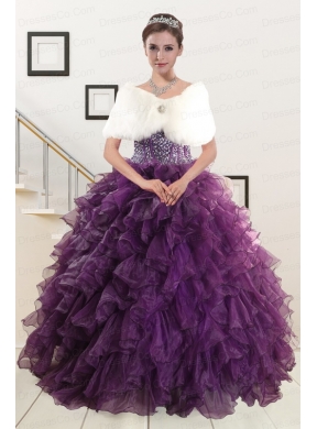 Elegant Beading and Ruffles Quinceanera Dress in Purple