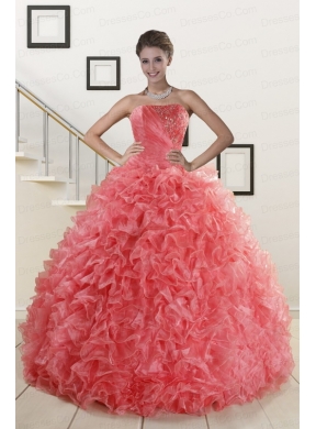 Elegant Watermelon Red Quinceanera Dress with Beading