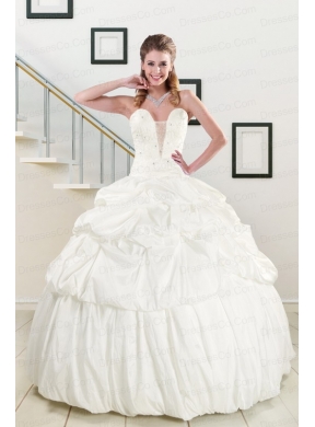 Elegant White Taffeta DressFor a Quinceanera with Beading and Pick Ups