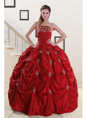 Classic Strapless Wine Red Appliques Quinceanera Dress