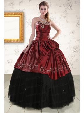 Colorful Ball Gown Embroidery Quinceanera Dress in Rust Red and Black