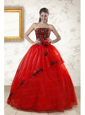 Elegant Red Appliques Strapless Quinceanera Dress