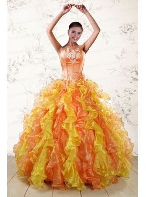 Puffy Colorful Quinceanera Dress with Appliques and Ruffles