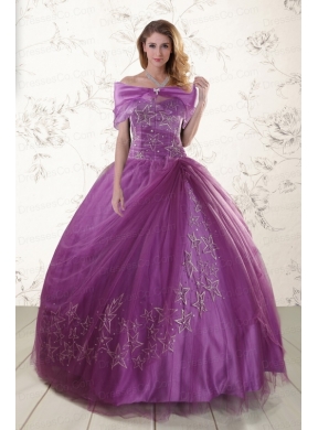 Purple Appliques Classic Quinceanera Dress with Embroidery
