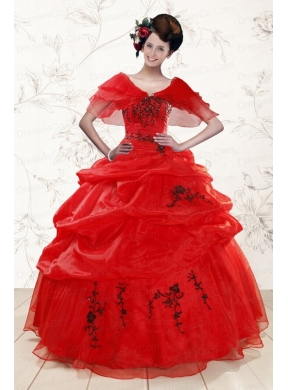 Red Classic Quinceanera DressWith Applique for