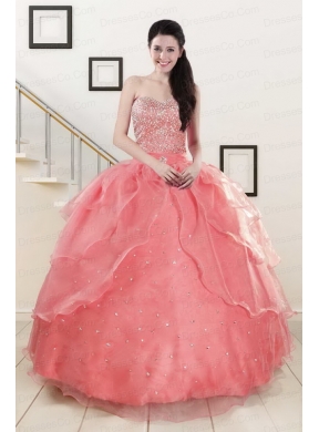 Watermelon Beading Appliques Ball Gown Classic Quinceanera Dresses