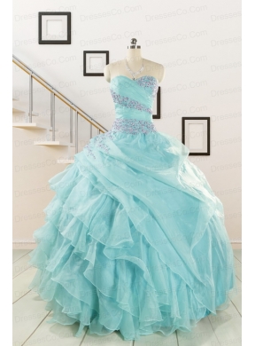 Beading and Ruffles Pretty Quinceanera Dress in Turquoise for