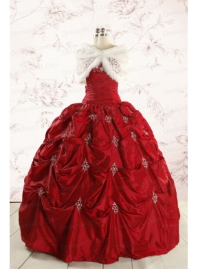Cheap Appliques Quinceanera Dress in Wine Red