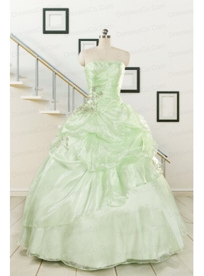 Cheap Beading Strapless Yellow Green Quinceanera Gowns