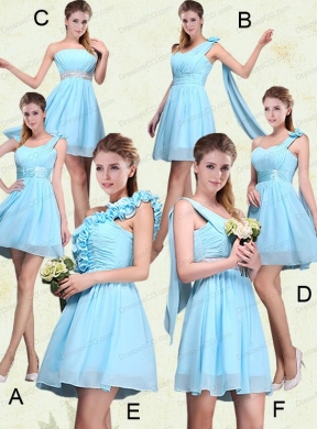 Ruching Chiffon Aqua Blue Bridesmaid Dress with Mini Length