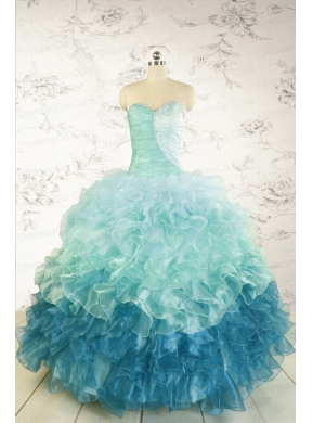 Prefect Blue Quinceanera Dress with Beading and Ruffles