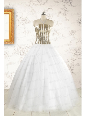 The Super Hot Tulle Strapless Sequins White Quinceanera Dresses