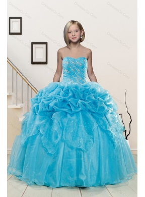 Popular Aqua Blue Little Girl Pageant Dress with Appliques and Pick Ups for