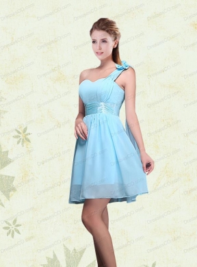 A Line Ruching Chiffon Bridesmaid Dress with One Shoulder