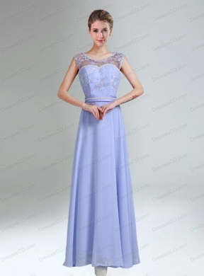 Lavender Scoop Belt and Lace Empire Bridesmaid Dress