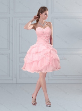 New Style Cute Baby Pink Prom Gown with Ruffled Layers and Beading