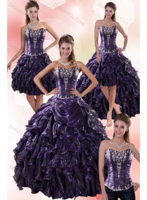 Detachable Ball Gown Purple Quince Dress with Embroidery