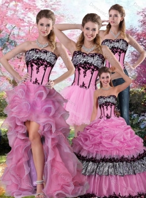 Detachable Zebra Printed Multi Color Quinceanera Dress with Pick Ups and Appliques
