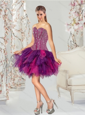 Pretty Beading and Ruching Multi-color Prom Dresses