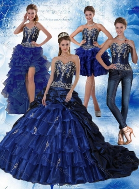 Navy Blue Quinceanera Dress with Embroidery and Ruffles