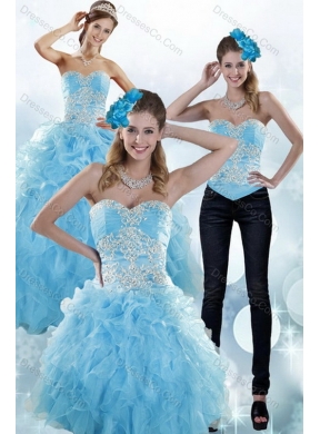 Pretty Baby Blue Sweet 15 Dress with Embroidery and Ruffles