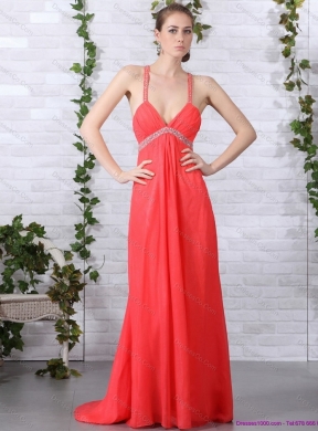Spaghetti Straps Prom Dress with Ruching and Beading