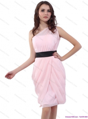 Baby Pink One Shoulder Sexy Prom Dress with Ruching