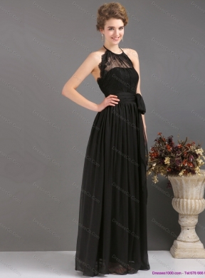 Gorgeous Halter Top Sash Prom Dress in Black