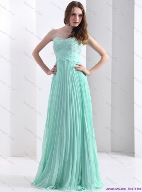 Brush Train Apple Green Prom Dress with Beading and Pleats