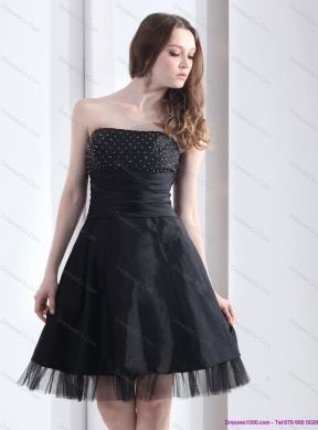 Romantic Strapless Black Prom Dress with Ruching and Beading