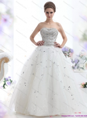 Perfect White Strapless Maternity Wedding Dress with Rhinestones
