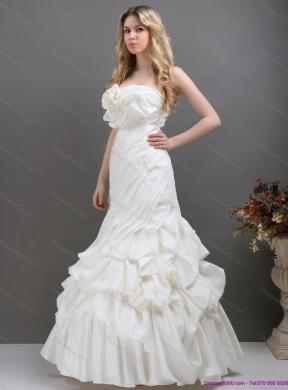 Pleated White Strapless Mermaid Wedding Dress with Ruffles and Pick Ups