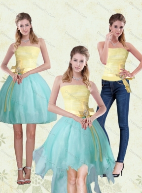 Exclusive Strapless High Low Detachable Prom Dress with Bowknot