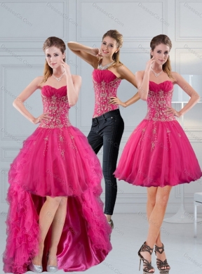 Perfect Hot Pink Detachable Prom Dress with Appliques