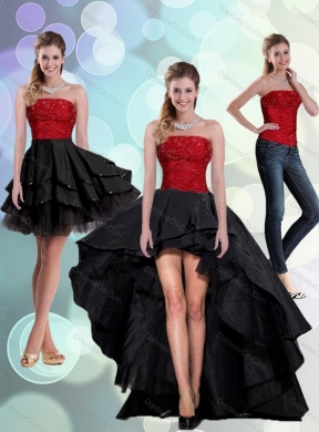 Discount Strapless Beading Detachable Prom Dress in Red and Black