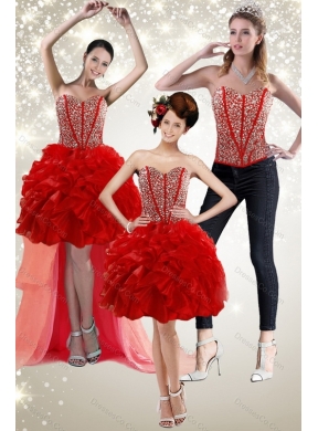 New Style Red Detachable Prom Dress with Beading and Ruffles